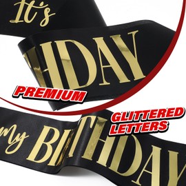 Prasacco 2 Packs It's my Birthday Sash for Women, Black and White Birthday Sash Happy Birthday Sash for Girls, Sweet 16, 18th 21st 25th 30th 40th 50th or Any Other Bday Party（with 2 pcs Pins）