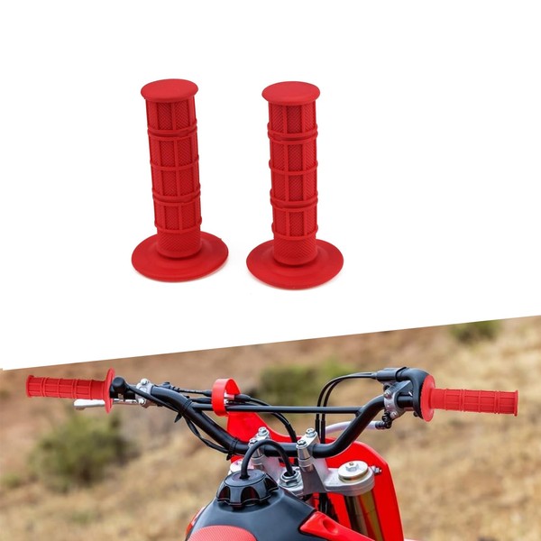 ZBGUN 2 PCS 22MM 7/8" Vehicle Handlebar Grips Protective Replacements, Soft Silicone Checkered Motorcycle Grip Hand Covers, Universal ATV Grips Accessories for Motorcycle Bike Scooter (Red)