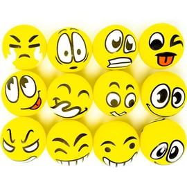 SHATCHI 24 x Happy Yellow Balls - Light weight Foam Stress Relief Balls Party Bag Fillers Ball Imoji Toys Indoor Outdoor, 6cm