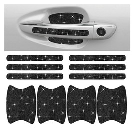 10PCS Bling Car Door Handle Anti-Scratch Sticker, Bling Car Door Handle Sticker Anti-Scratch, Universal Car Door Handle Protective Cover, Shiny Rhinestone Car Decor Accessories for Women (Black)