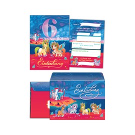 JuNa-Experten 12 Invitation Cards for 6th Children's Birthday Girls Unicorn Invitations for Sixth Birthday Includes 12 Envelopes, 12 Bags / Natural, 12 Stickers