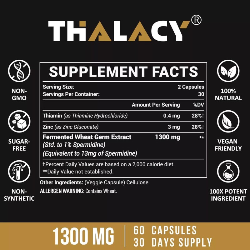 Thalacy 60 Count 13Mg Spermidine Formula Fermented Wheat Germ Extract