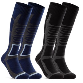 2 Pairs of Ski Socks Men's & Women's Ski Knee Socks, black blue