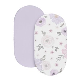 Sweet Jojo Designs Purple Boho Floral Girl Baby Bassinet Sheets Fitted Sheet Set Infant Newborn Nursery Oval Rectangle Hourglass Mattress 2p Lavender Pink White Bohemian Shabby Watercolor Farmhouse