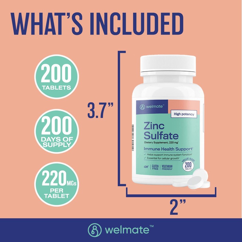 WELMATE Zinc Sulfate 220mg | Dietary Supplement | Immune Health