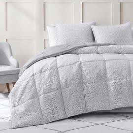 Casa Platino Pre-Washed Comforter King Size Bed Set – Duvet Insert King Size, Hydro-Brushed Microfiber Comforter Set King Size - Includes King Comforter and 2 King Pillow Shams - White Base Grey Dot
