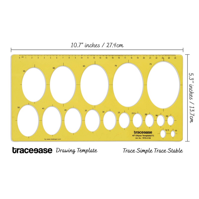 Traceease Geometric Drafting 45° Ellipse Template Drawing Stencil, Designing Template