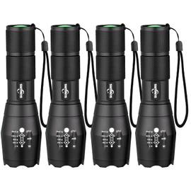 Sumairs Torch, Extremely Bright LED Torch, 3000 Lumens with 5 Light Modes, Zoomable, Long Working Time, Waterproof Tactical Torches for Camping, Outdoor, Hiking, Pack of 4