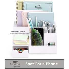 White Desktop Organizer - 9 Compartment Office Desk Accessories Organizer - Pen Holder