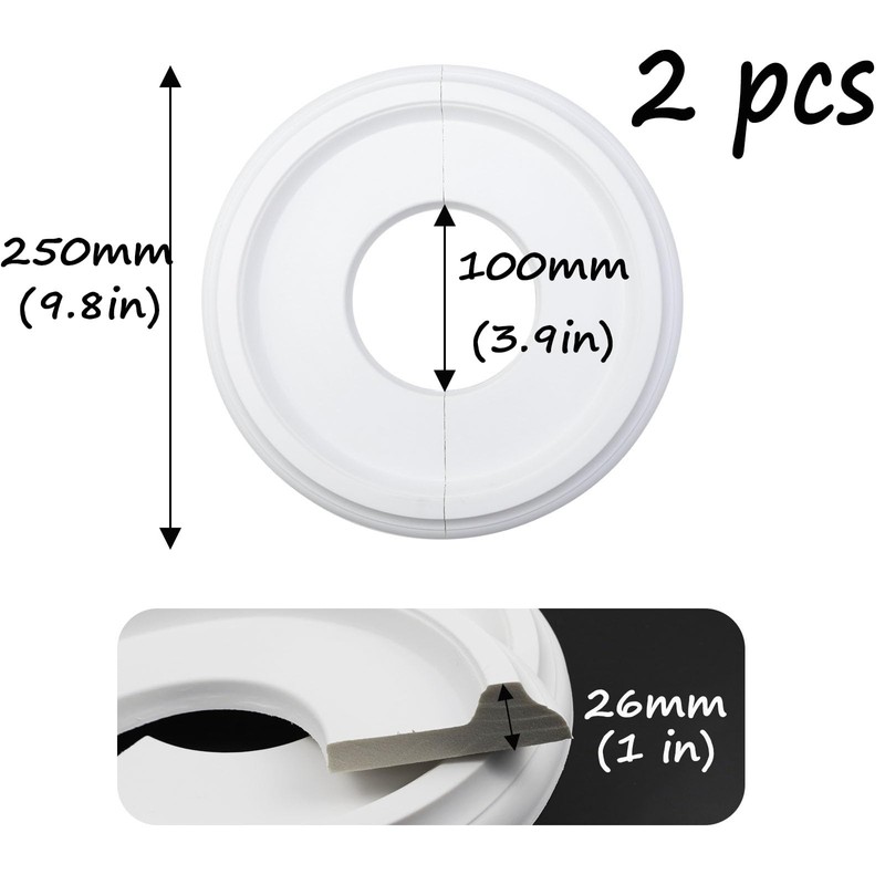 Semetall 2Pcs Lighting PU Ceiling Medallion,White Ceiling Medallion 10 inches