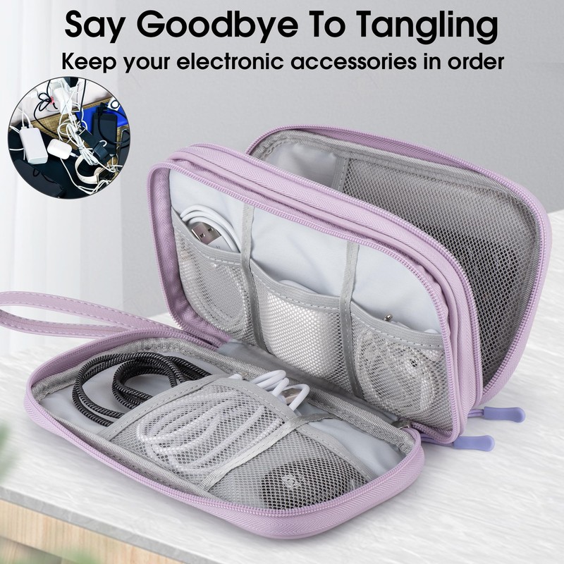 Teskyer Cable Organiser Bag, Portable Double Layer Travel Tech Pouch,