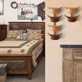 FLUFFYTREE Cowboy Hat Rack, 6 Pieces Hat Rack for Cowboy Hats with Wooden Boa...