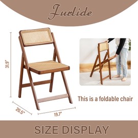 Furlide Rattan Folding Chair, Modern Mid Century Dining Chairs Set of 1, Comfy Outdoor Bamboo Chairs for Bedroom Living Room Reading Room Dining Kitchen, Walnut