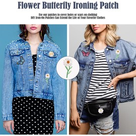 Plstod 30 Pieces Iron on Patches for Clothing, Patches for Jeans, Flowers Butterfly Embroidered Patch for Clothing, Jackets, Dress, Hat, Pants, Shoe Curtain, Jeans, Bags, DIY Arts Crafts