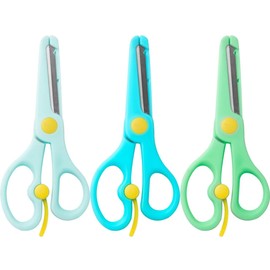 ANJOBIBI,Safety Craft Scissors For Kids 3-Pack,Preschool Training Scissors,Ergonomic Handle Perfect for Paper Cutting-2.0 (Green+ Baby blue+ Deep Blue) ﻿