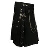 Scottish Designer Black Fashion Gothic Kilt with Silver Chains (Belly