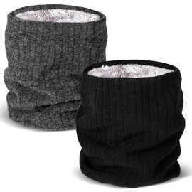EBOOT Pack of 2 Winter Loop Scarves Lined Fleece Tube Scarves Round Winter Neck Warmer Thick Windproof Neckerchiefs Multifunctional Scarves for Men Women Ski Motorcycle, Black dark grey