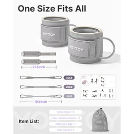 YOTTOY Ankle Resistance Bands with Cuffs, Adjustable Ankle Straps for Leg & Glute Workout, Butt Exercise Bands for Cable Machines Women, Perfect for Hip Fitness & Booty Training (Grey)