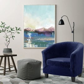 MIFXIN Tub Chair Slipcover 2-Piece Velvet Barrel Club Chair Covers with Cushion Cover Stretchy Soft Washable Armchair Sofa Couch Furniture Protector for Living Room Hotel Counter Cafe (Navy)