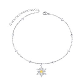 Edelweiss Anklet for Women 925 Sterling Silver Flower Edelweiss Ankle Bracelet Birthday Gifts