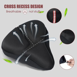 RIXOW Gel Saddle Cover Bicycle Large, Bicycle Cushion with Reflective Strips, Soft Bicycle Seat Cover, Gel Cover for Mountain Bike and Road Bike (27 x 26 x 8 cm)
