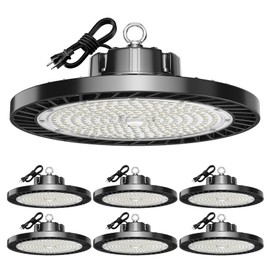 lvsdak UFO LED High Bay Lights 5000K 200W 30000LM AC100-277V with Plug High Bay Led Shop Lights Suitable for Warehouse Workshop Factory Gym Garage Barn 6 Pack