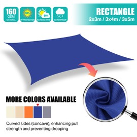 Teynewer Sun Shade Sail Waterproof for Patio Party Backyard Lawn Garden Outdoor Sunscreen Awning 2 x 3 m Rectangle Canopy PES Polyester 95% UV Block Shade Cover With Free Wind Rope, Blue