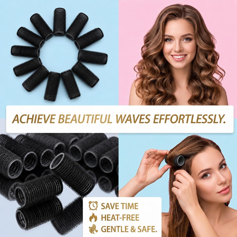 19PCS Self Grip Small Hair Rollers for Women Heatless Velcro