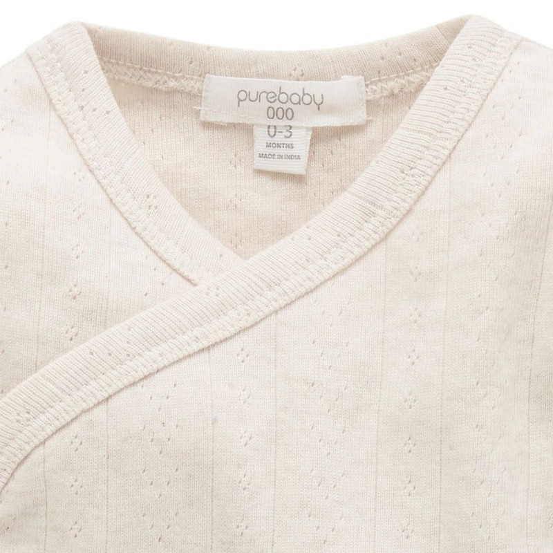 Purebaby Pointelle Long Sleeve Wrap Bodysuit - Wheat Melange, 000