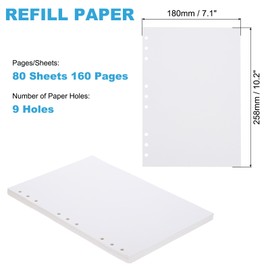 PATIKIL B5 Blank Refill Paper, Loose Leaf Paper 9 Hole Planner Refills for 9 Ring Refillable Binder Notebook Paper Filler Planner Inserts Office Diary Journals, 80 Sheets/160 Pages, White