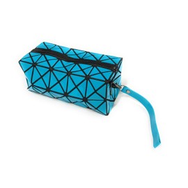 High Gloss Foldable Geometric Pencil Case Wash Bag Makeup Wrist Bag Xmas Gift (Aqua Blue)