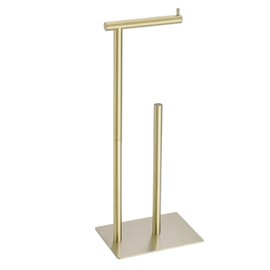 FFK Toilet Paper Holder Free Standing, 21.5" Bathroom Toilet Tissue Roll Holder Stand with Storage, SUS304 Stainless Steel Rustproof, Gold
