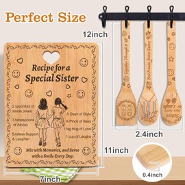 Engraved Cutting Board Set for Sister – Unique Sister Birthday Gifts with 'Recipe for a Special Sister' Design, Includes Spoons, Spatula, and Heart-Shaped Handle – Perfect Sister Christmas Gifts