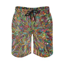 Homokoir Mens Trippy Psychedelic Swim Trunks Beach Board Shorts with Mesh Lining and Pockets,Color5,L
