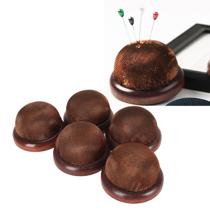5Pcs Wooden Base Pin Cushion Cute Needle Holder Round Wooden