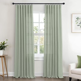 KOUFALL Sage Green Curtains 84 Inches Long for Living Room 2 Panels Set,Boho Cottage Linen Semi Sheer Curtains 84 Inch Length for Summer Bedroom Cottagecore Decor,Light Green