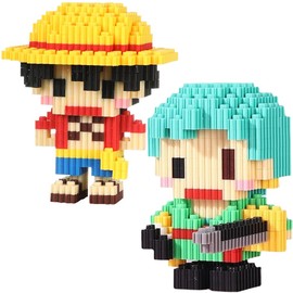 Onepiece Micro Building Blocks, 2PCS Roronnoazoro Anime Model Micro Blocks 3D Puzzle Micro Brick Figures Toys Mini Bricks 3D Model Block Micro Building Blocks Puzzle Children DIY Blocks