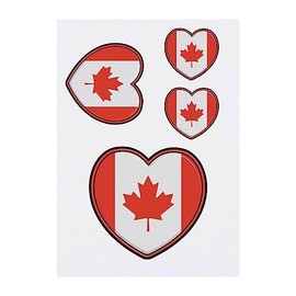 4 x 'Canada Flag Heart' Temporary Tattoos - Water Resistant, Skin-Safe, Non-Toxic Transfers, Mixed Sizes (TO00061116)