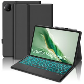 FOGARI Tastatur Hülle für Honor Magic Pad 2 Tablet 12,3 Zoll, Multi Touch Trackpad, 7 Farben Beleuchtung Tastatur mit Magnetisch Abnehmbarerfür für Magic Pad 2 12,3 Zoll, Deutscher QWERTZ, Schwarz