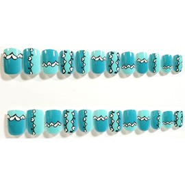 Turquoise Dreaming Glossy Short Square Press On Nails - 24 Pieces - Artificial Nail Kit