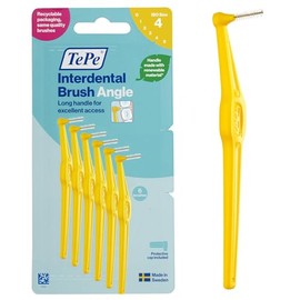 TePe Angle Interdental Brush, Yellow, 0.7 mm/ISO 4, Pack of 6, Dental Wipe Room Cleaning, Plaque Remover for Medium Gaps