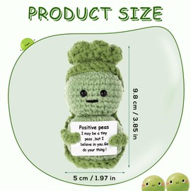 BOXOB Funny Positive Pea, 9.8 cm Creative Cute Positive Pea Crochet for Emotional Support Cucumber Toy with Inspirational Cards for Friends Party Decoration Encouragement