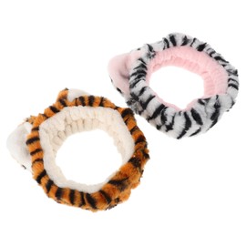 SAFIGLE 2 Pcs Cute Tiger Ears Headband Makeup Face Wash Hair Wraps for Women Elastic Spa Accessories Prints for Skincare Routine