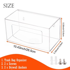 Heyrelda Acrylic Trash Bag Storage Dispenser with Lid, Garbage Bag Dispenser Roll Holder Under Sink, Wall Mounted 13 Gallon Trash Bag Holder Dispenser Organizer Under Sink for Kitchen Cabinet, Clear