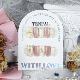 TENPAL Moroccan Tile Boho Pink Cat Eye Press on Nails Medium,Hand Painted Acrylic Coffin Nails, Handmade Acrylic Retro Vintage Glue on Nails for Women Girls,Cultural Nail Designs False Nails Tips(XS)