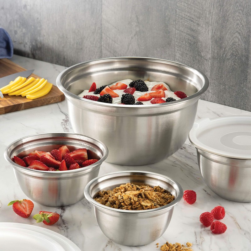 FineDine Stainless Steel Mixing Bowls Set with Lids, Home Kitchen