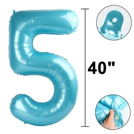 40 Inch Number 5 Balloon Jumbo Dark Blue Digit Foil Balloon for 5 15 25 50 55 2025 Graduation Anniversary Party Supplies 5th Birthday Photo Booth Backdrop for Boys Girls