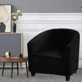 HOMECOVER Armchair Protector, Elastic Armchair Cover, Velour Chair Cover with Armrests, Protective Cover for Club Chair for Single Sofa, Club Chair, Cocktail Chair, Black, Large