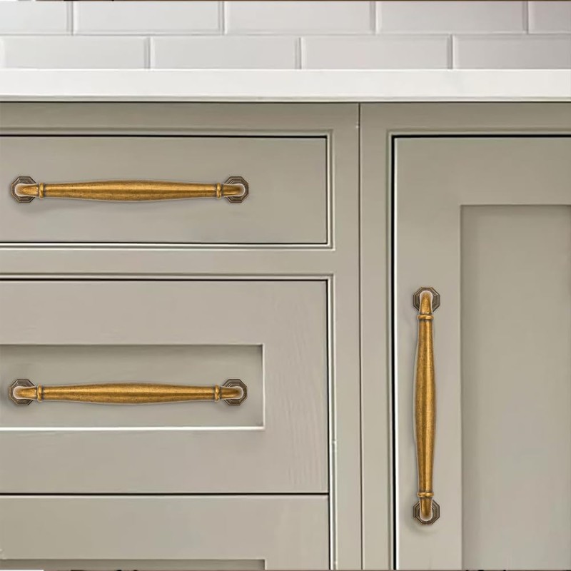 khtumeware 10 Pack 3-1/2 Inch(89mm) Antique Brass Cabinet Pulls Vintage