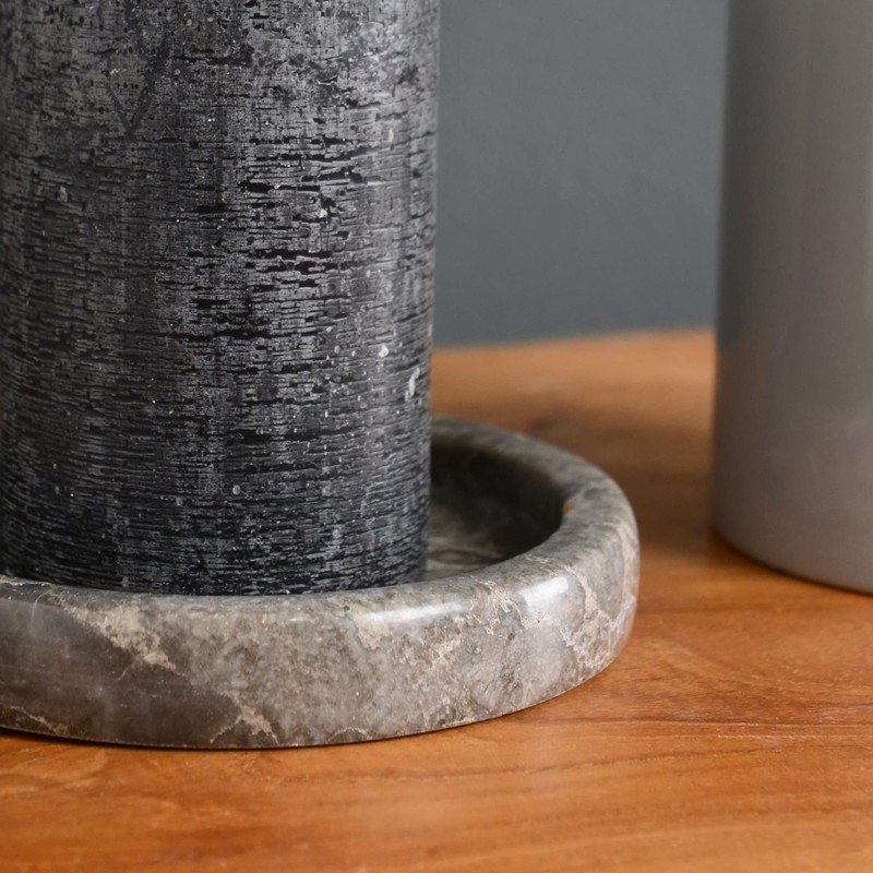 wohnfreuden Marble Tray, Grey, Round, 13 cm, Decorative Stone Bowl